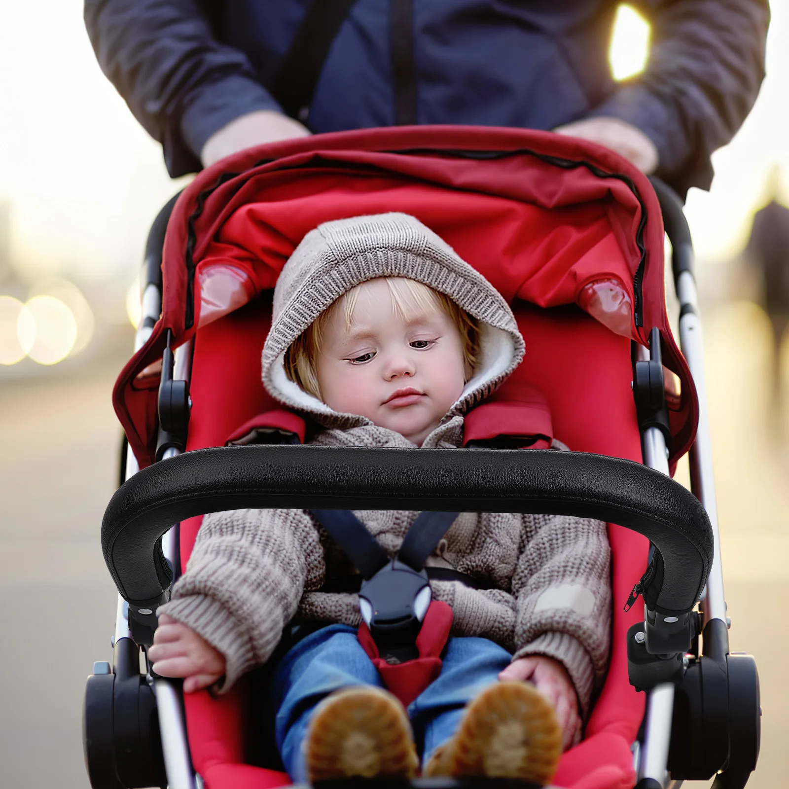 

Premium PU Stroller Bumper Handle Replacement Detachable Water Resistant Thickened Iron Frame Foam Padded for Outdoor