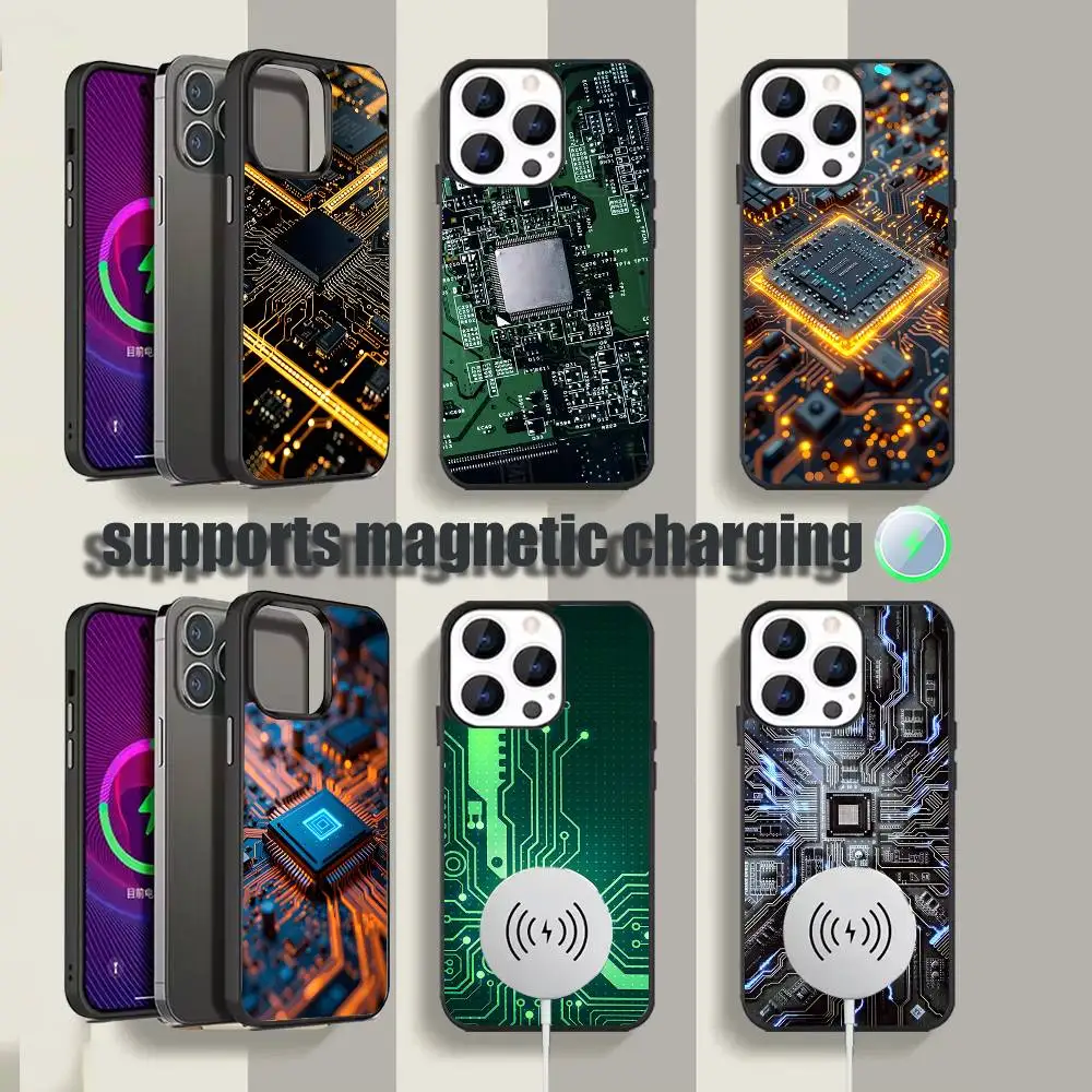 

Science Circuit Board Shockproof Black Phone Case For iPhone 17,16,15,14,13,12Pro,Max,Plus,Mini,SE4,E Magnetic Wireless Charging