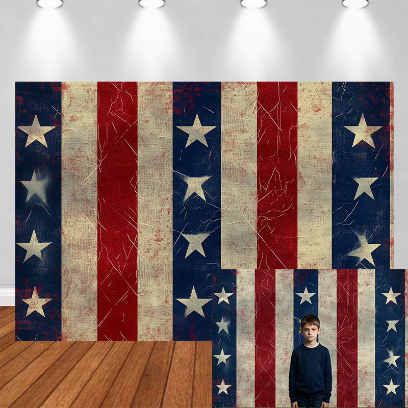 LS Independence Day Photography Background Antique American Flag Blurred Distressed Decor Adult Kids Portrait Photo Backdrop Stu
