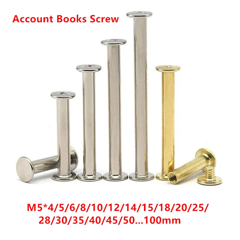 Book Screw M5*4/5/6/8/10/12/15/18/20/25/30/35/40/45/50..100mm Chicago Screw, Account Book Butt Screw, Snap Rivets Blinding Nails