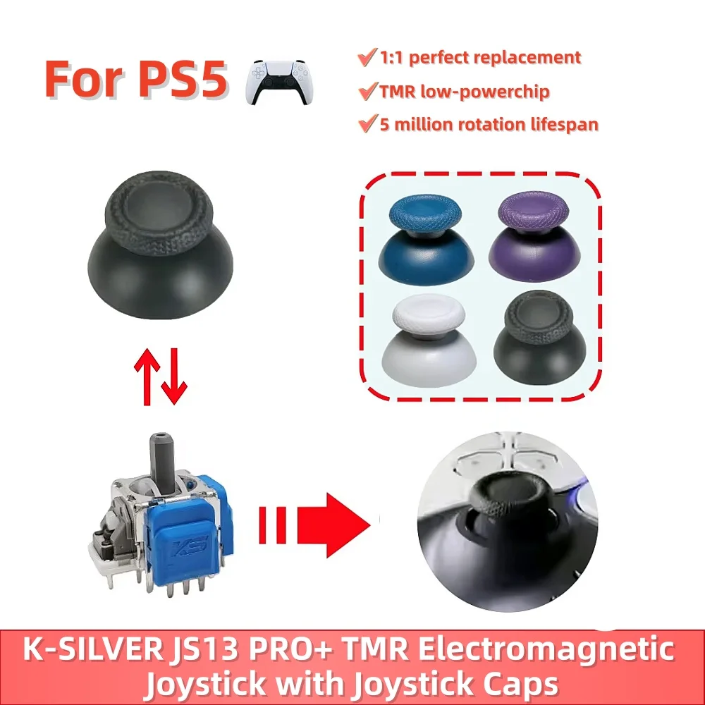 2/10Sets K-SILVER JS13 PRO TMR Joystick for PS5 Anti-Drift Electromagnetic 3D Analog Gamepad Repair Thumb Stick Replacement
