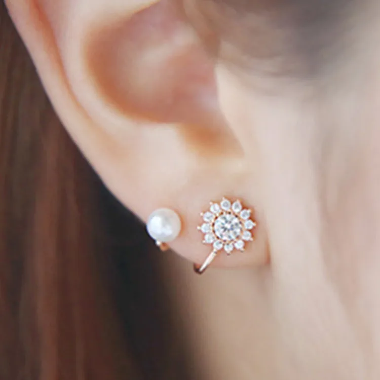 Sweet Rhinestone Simulated Pearl Snowflake Ear Tops Earrings For Women Trendy Earring Bijoux Jewelry Wholesale