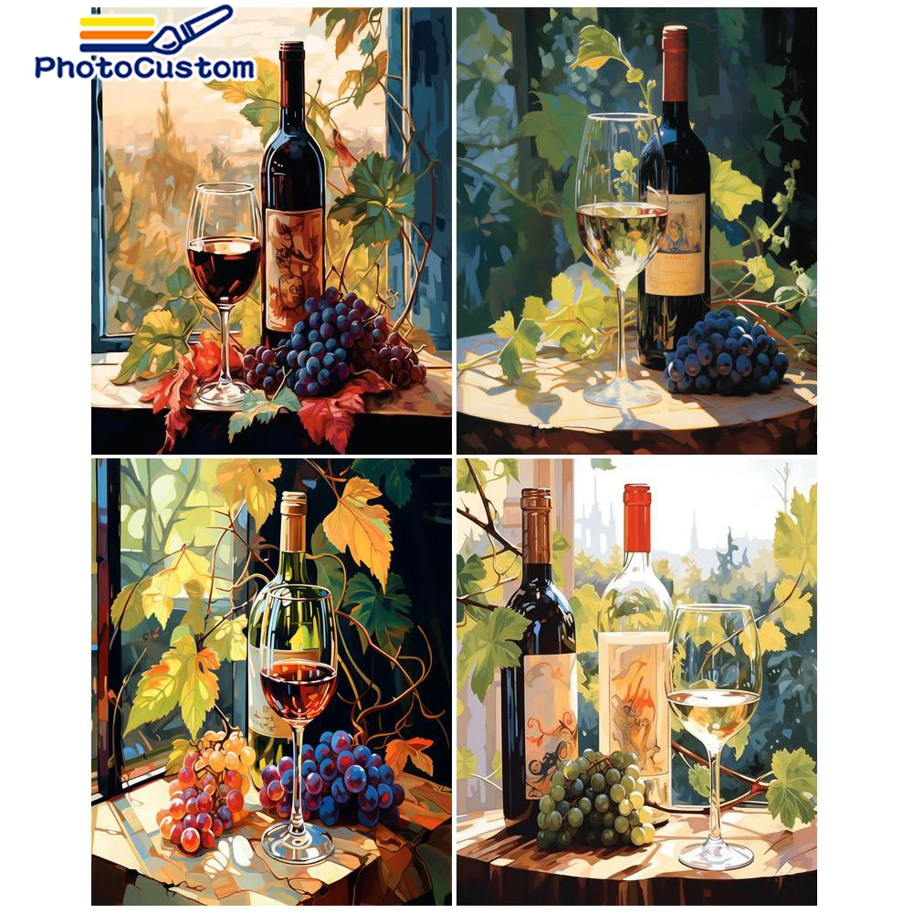 

PhotoCustom Grape Wine Oil Painting By Number Still Life Drawing On Canvas Diy Pictures By Number Wall Art HandPainted Painting