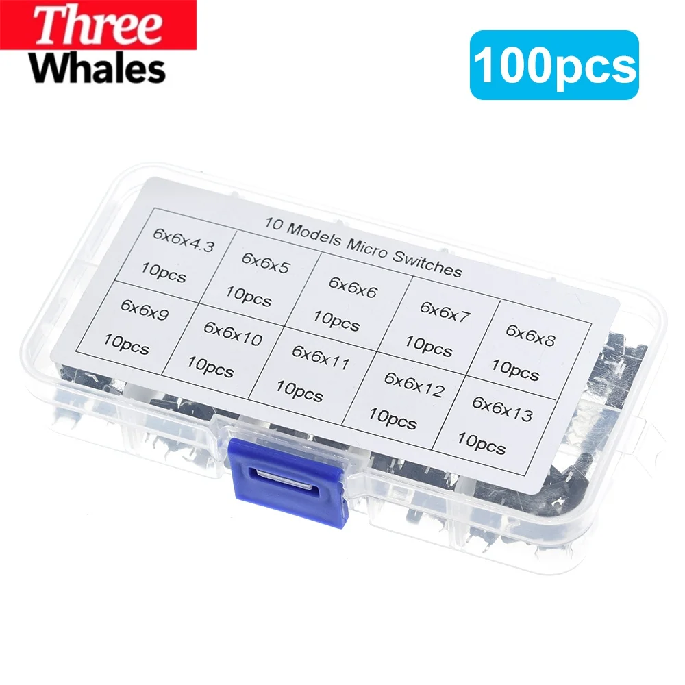 10 kinds 100/200PCS 6*6 Tact Switch Tactile Push Button Switch Kit,Height: 4.3MM~13MM DIP 4P micro switch 6x6 Key switch THR