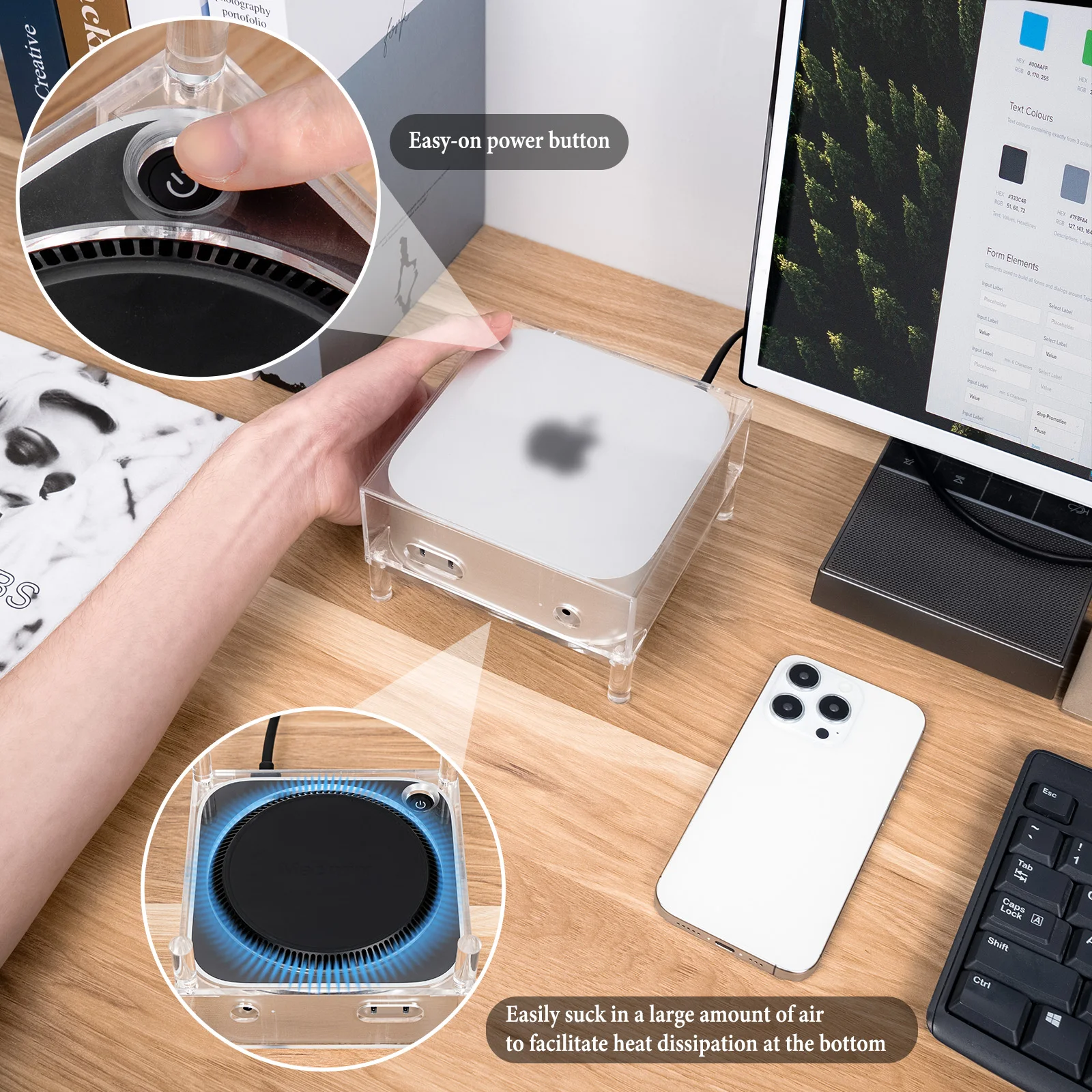 Geekria Clear Acrylic Dust Cover Compatible with 2024 Mac Mini M4,  2024 Mac Mini M4 Pro Stand - Accessories, Desktop Host Cover