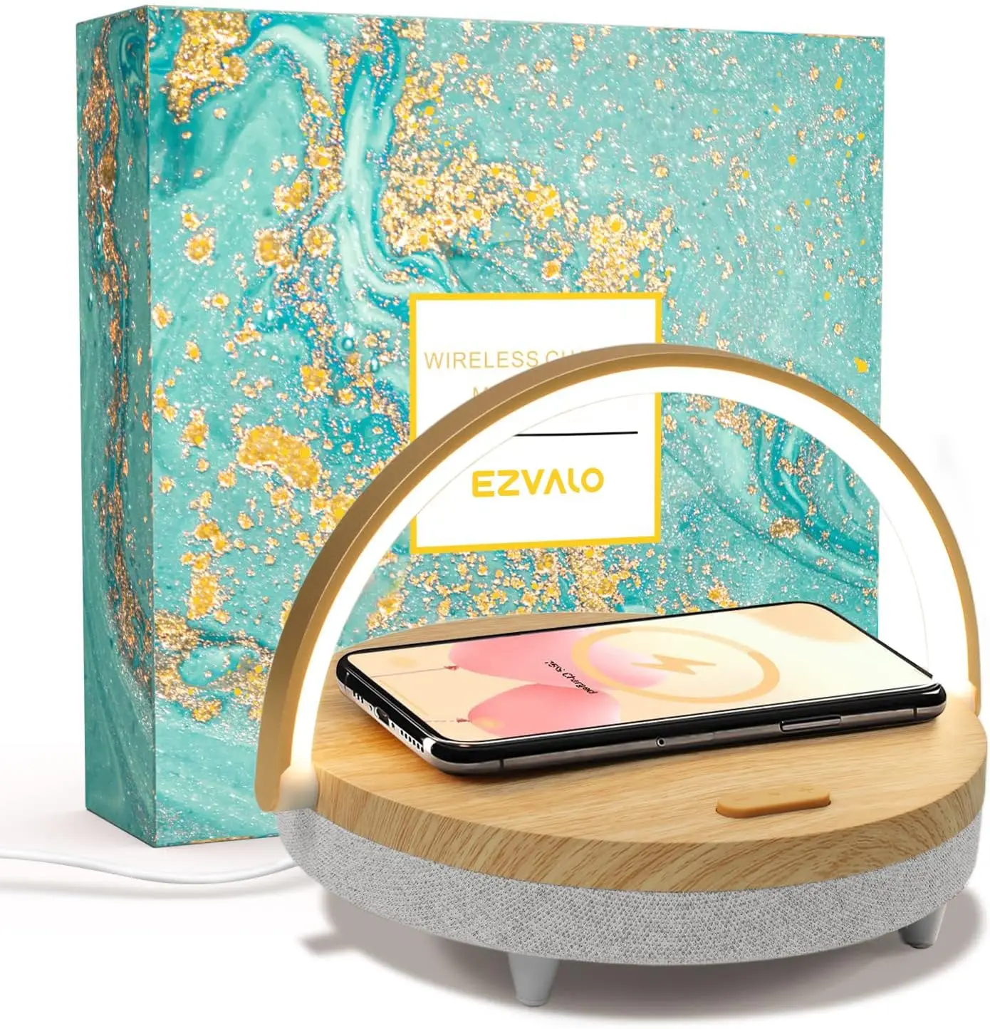 

Gift for Her, Music Table Lamp with Wireless Charger, 4 in 1 Touch Bedside Lamp, Portable Bluetooth Speaker, Phone Holder, Dimma