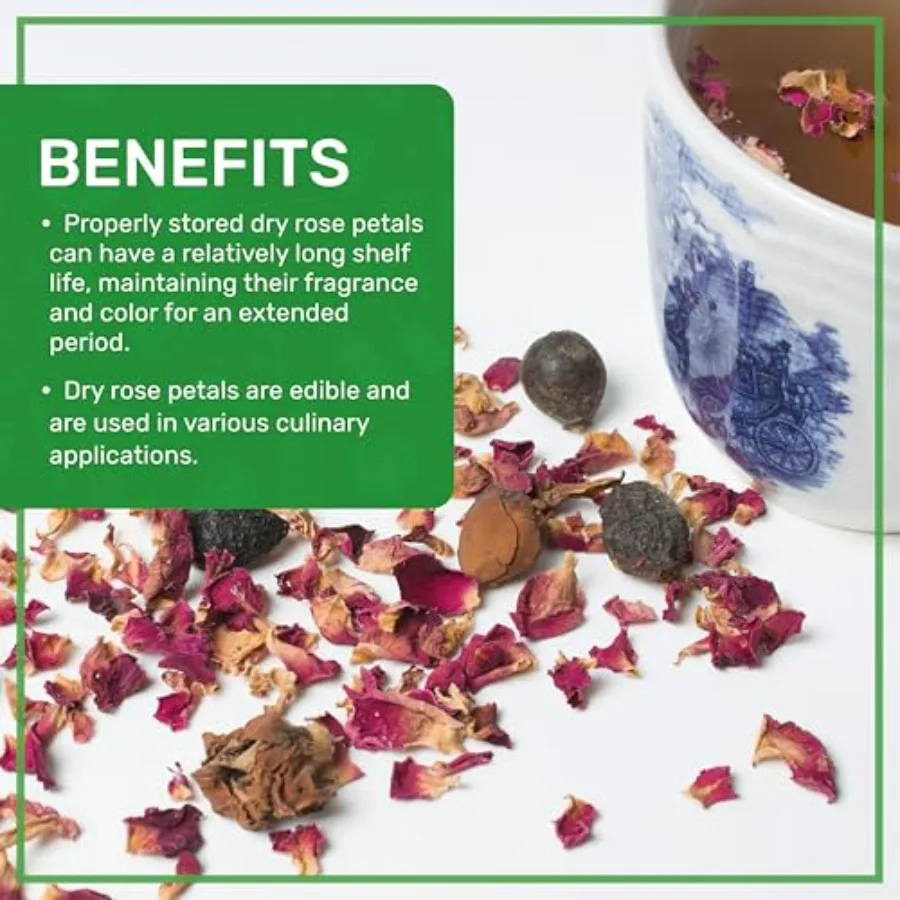 Jiva USDA بتلات الورد الأحمر المجففة العضوية 6 أونصة 170 جرام حقيبة كبيرة من الدرجة الغذائية زهور صالحة للأكل مثالية لتقليل الشاي معزز الخبز R