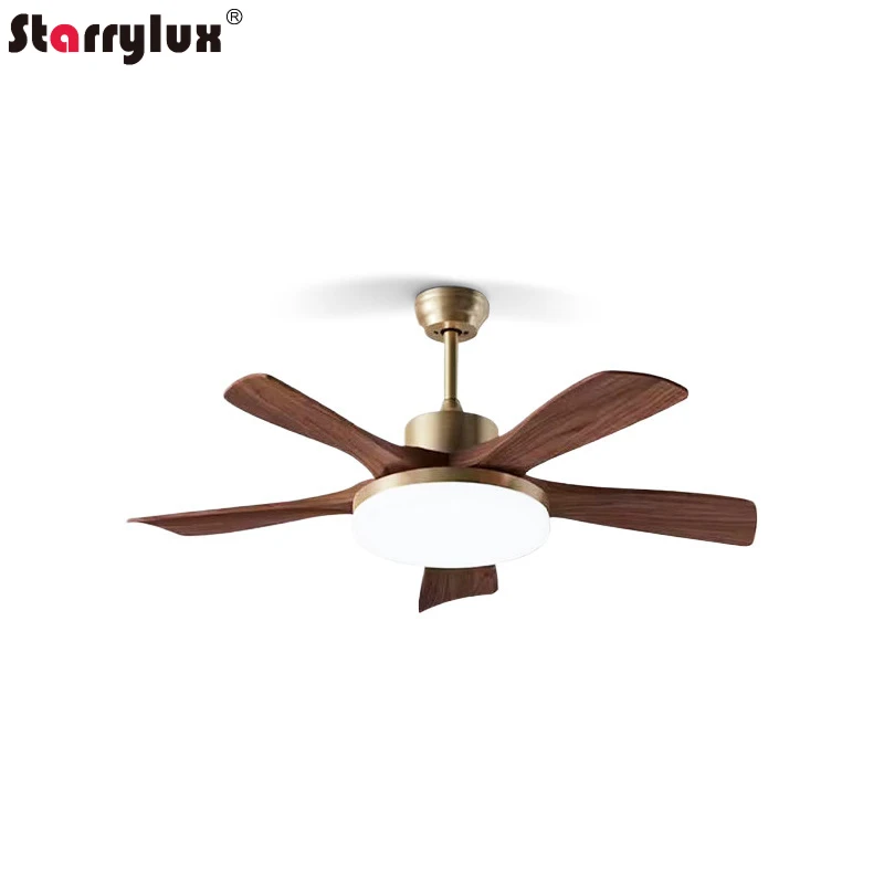 Vintage Walnut Wood Grain Full Spectrum Eye Care Ceiling Fan with Light Quiet Bedroom Dining Room