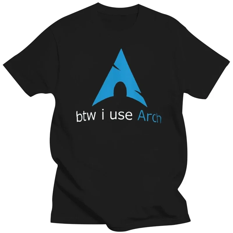 Camiseta de algodón con cuello redondo para hombre y mujer, camisa masculina de talla europea, con estampado por Btw I Use Arch Linux, Nerd Geek Tux Arch Linux