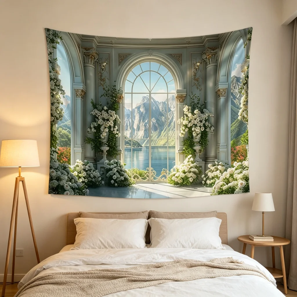 1PC Arch Lake Print Backdrop Banner, Bedroom Living Room Photo Background, Polyester Wall Hanging, Home Decor, Wall Art