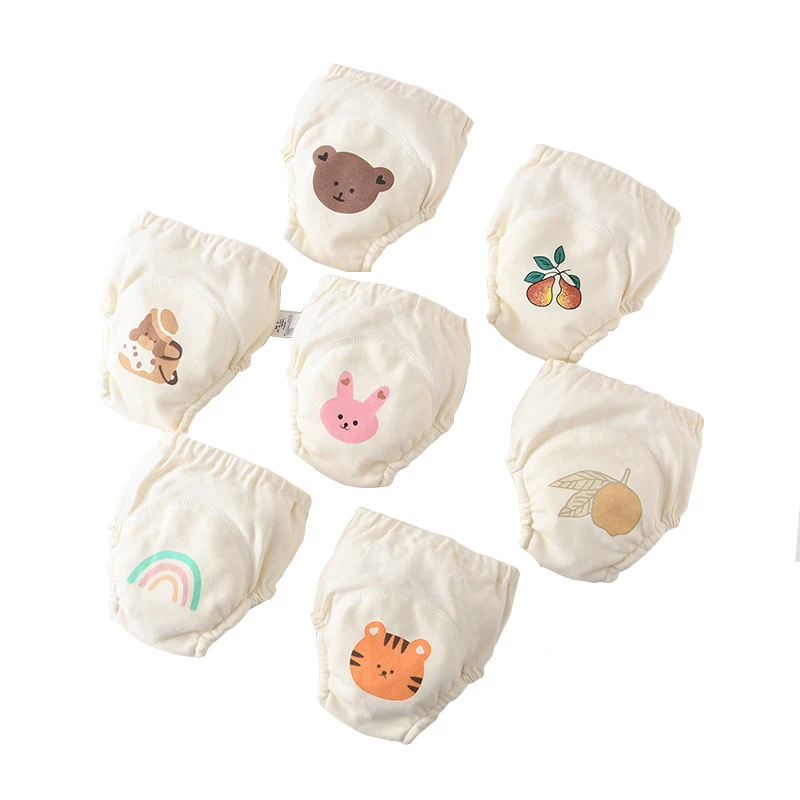 Baby 7 Floor Cartoon Cotton Animal Tiger Rabbit Squirrel Waterproof Diaper Pocket Diaper Training Pant Gauze Diape Learning Pant