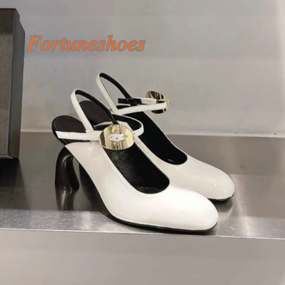 Decoração de metal fivela cinta bombas rasas estilo estranho salto sólido apontou toe bombas 2025 mais nova moda casual verão bombas