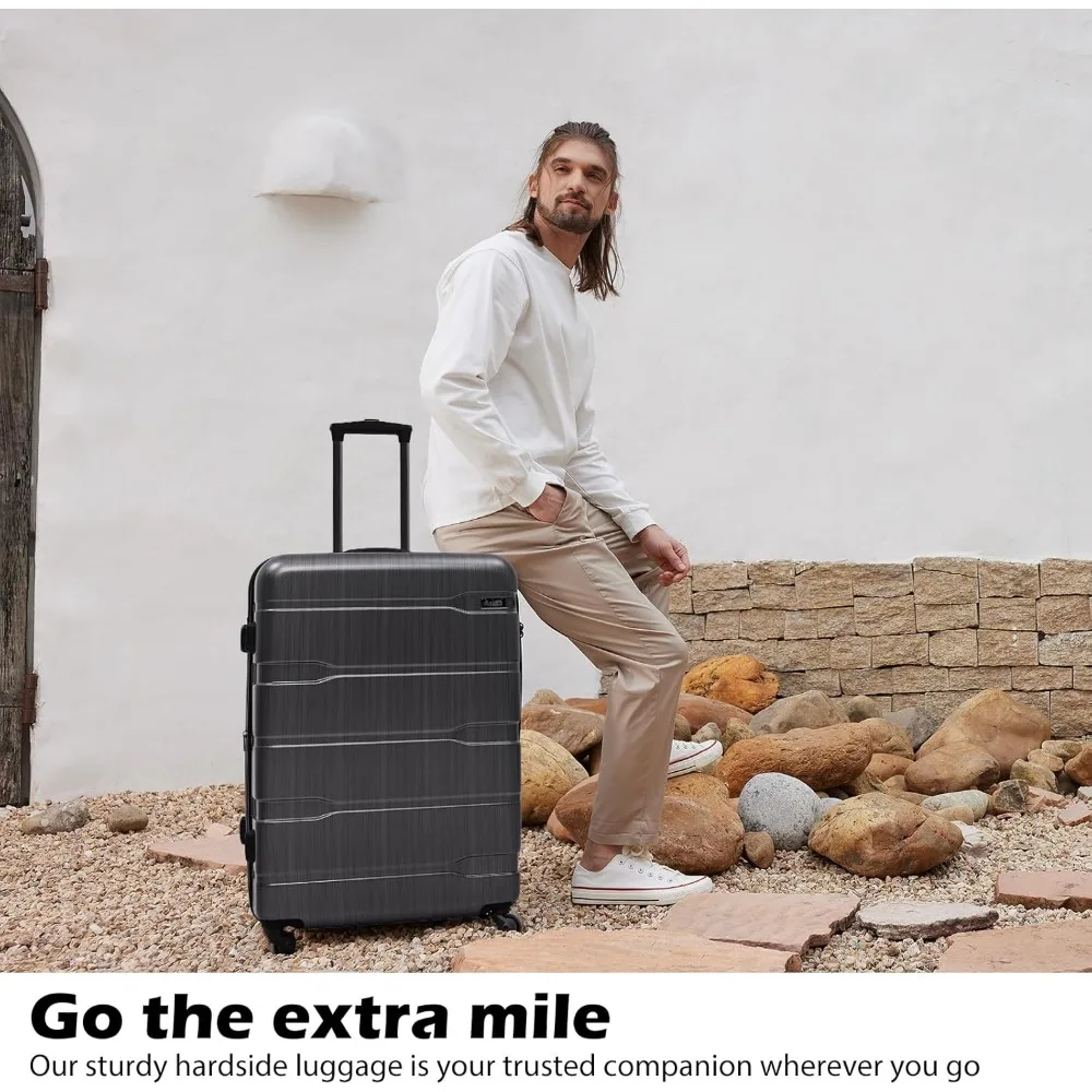 حقيبة دوارة صلبة خفيفة الوزن معتمدة من مادة PC+ABS، مقاس 24 بوصة، فحمي للسفر وتخزين الأمتعة