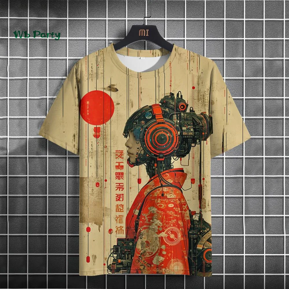 Japanese Men's T-Shirt 3D Cyber Mechanical Pattern Short Sleeve T-Shirt Oversized Harajuku Top Summer Men's Street Casual Tshirt image 2