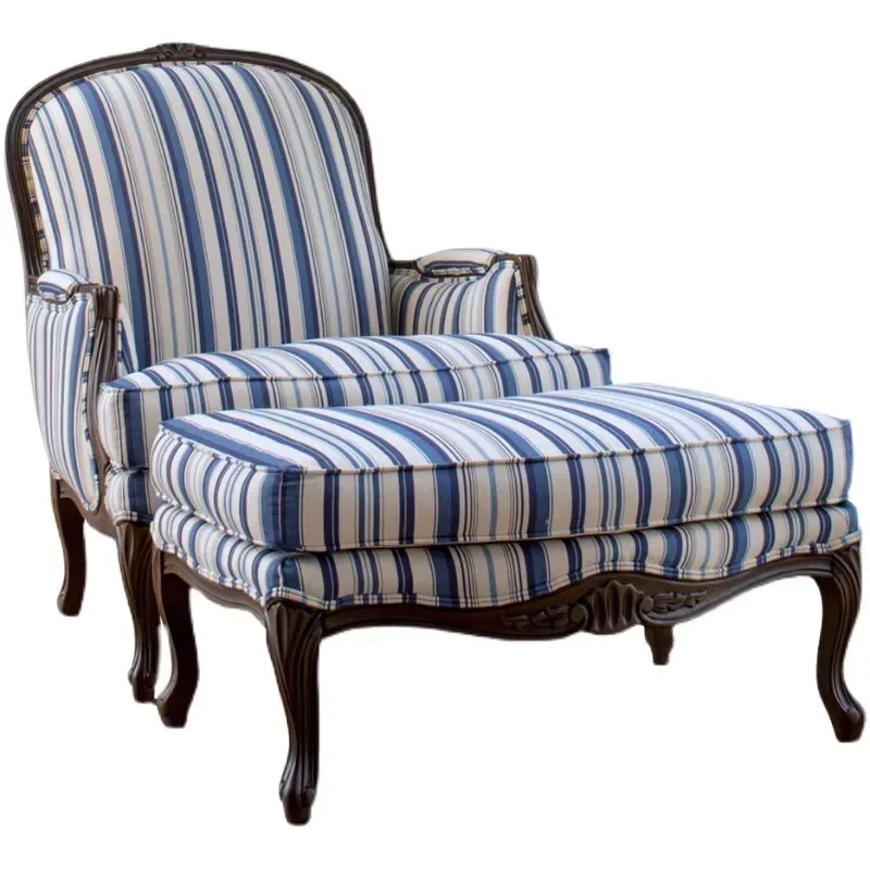 Tiger Chair Plus Sofa Chair Foot Pedal Blue Striped Fabric Down Simple Leisure