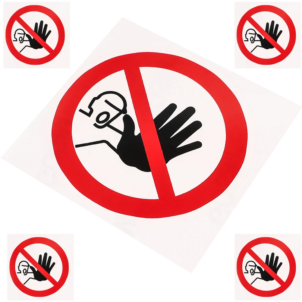 5pcs Safety Warning Sign Stickers No Entrance Machine Decals Self Adhesive Vinyl Round Labels Room Caution Tags