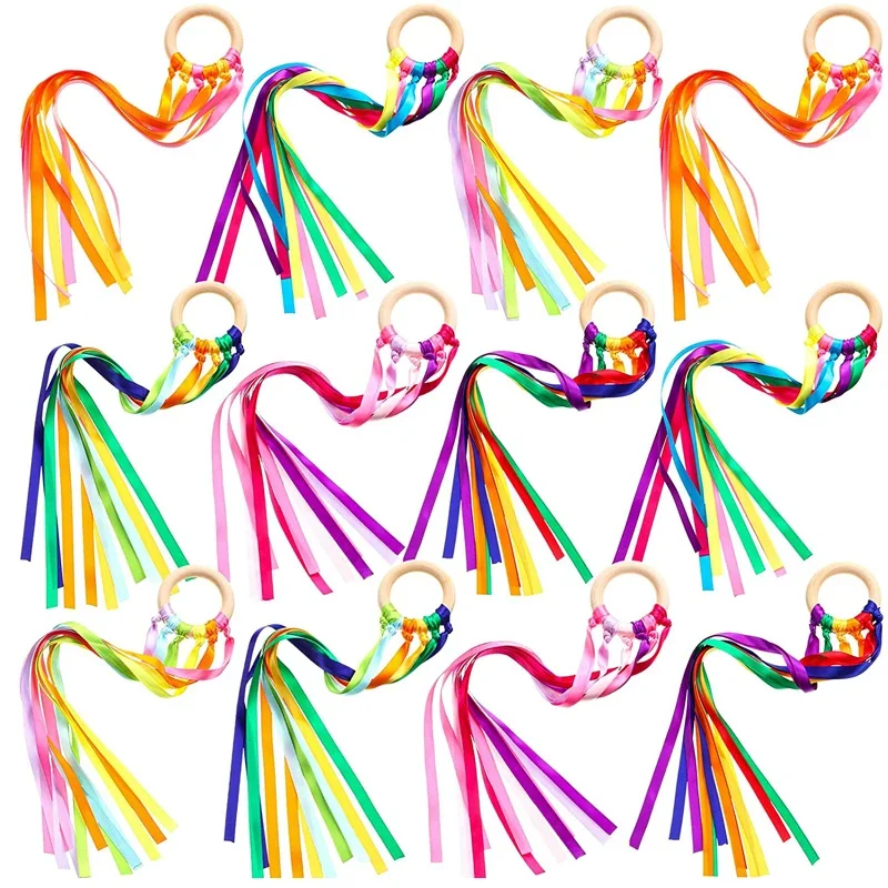 Regenbogen Hand Drachen Holzring rhythmische Gymnastik Band Tanz Kunst Montessori sensorische Entwicklung Kinder Spiele