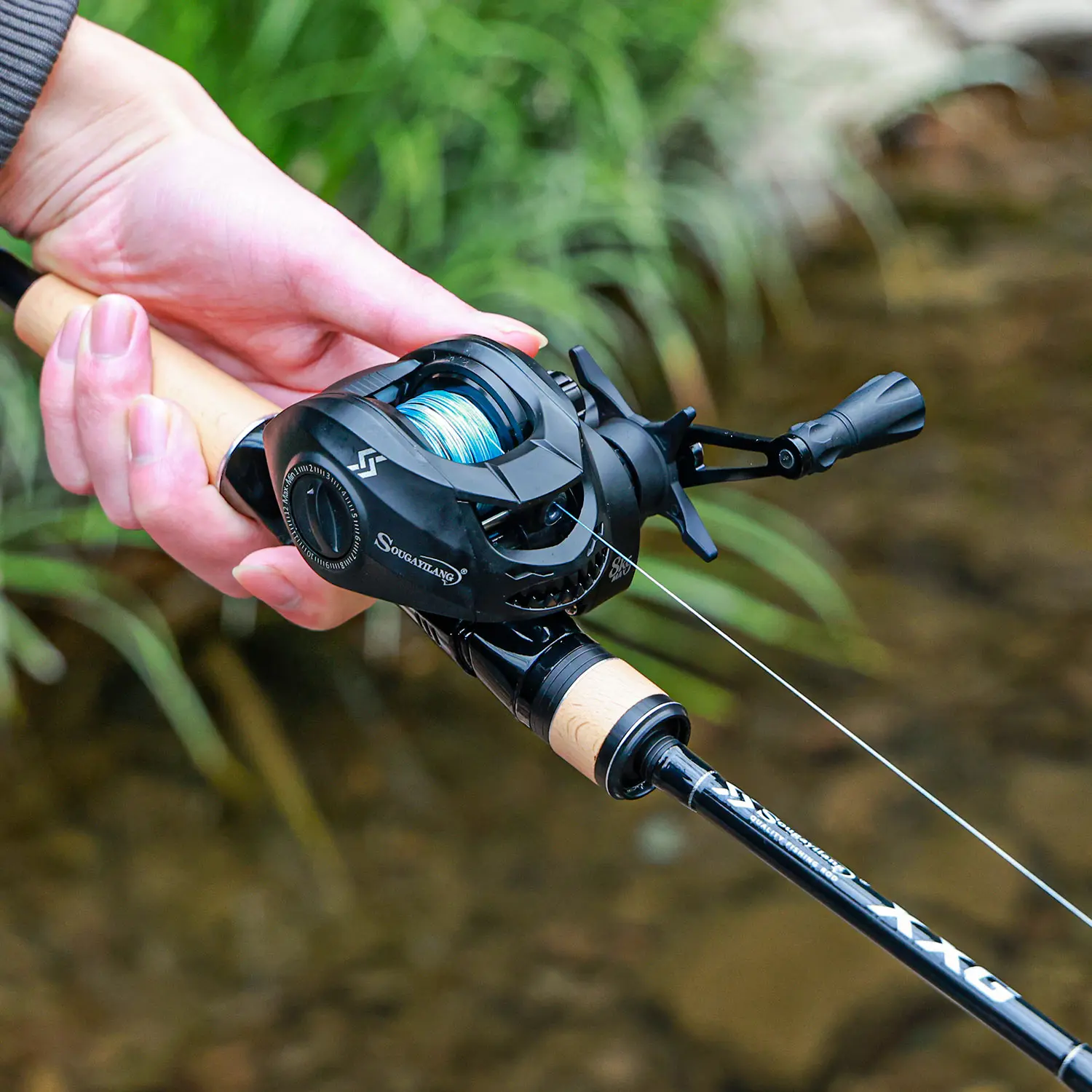 Sougayilang Angelrute und Rollen-Kombination, 1,8 m, leichte Vollcarbon-Angelrute, 6,3:1 Übersetzungsverhältnis, Baitcasting-Rolle, 8 kg maximale Zugkraft – Detail 10