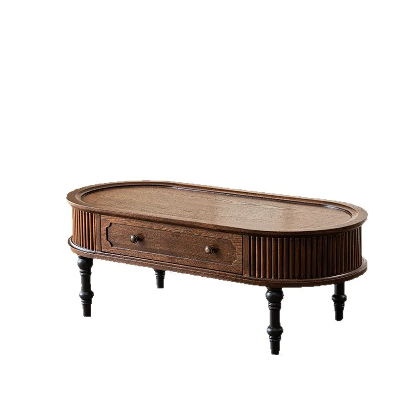 

French retro coffee table combination American solid wood oval coffee table high-end medium and antique furniture