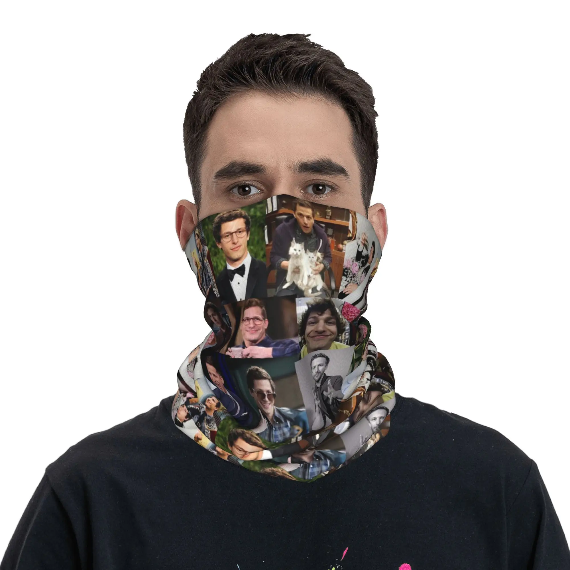 Andy Samberg (Jake peralta) pic 콜라주 Bandana Neck Gaiter 프린트 페이스 스카프 사이클링 스카프 남성용 여성용 통기성