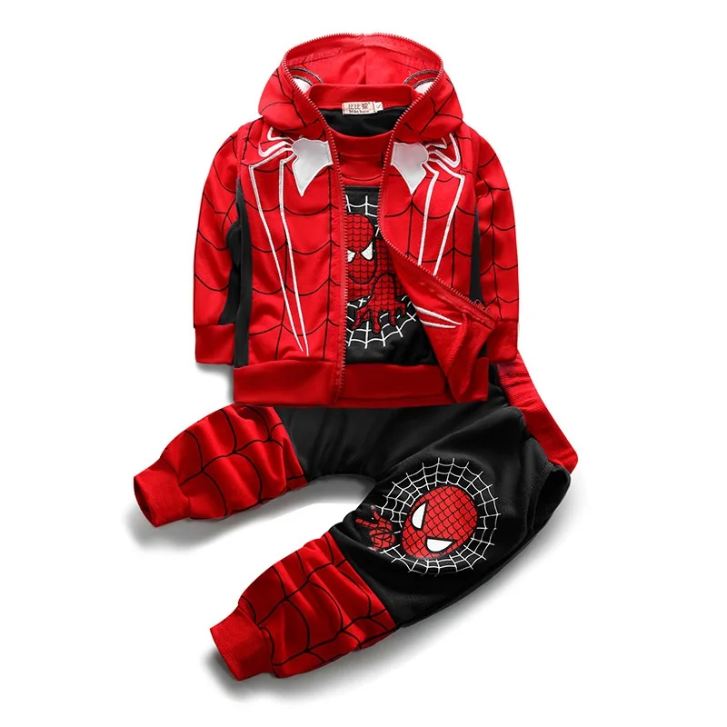 Cartoon Spiderman Autumn Baby Boys Superheroes Sets Clothes Kids Long  Sleeve+Hoodie Vest+Pants 3Pcs Infant Children Outfits