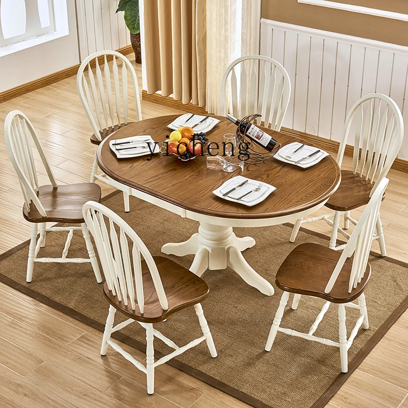 

LX Solid Wood Round Table Extendable Dining Table Foldable Round Home Dining