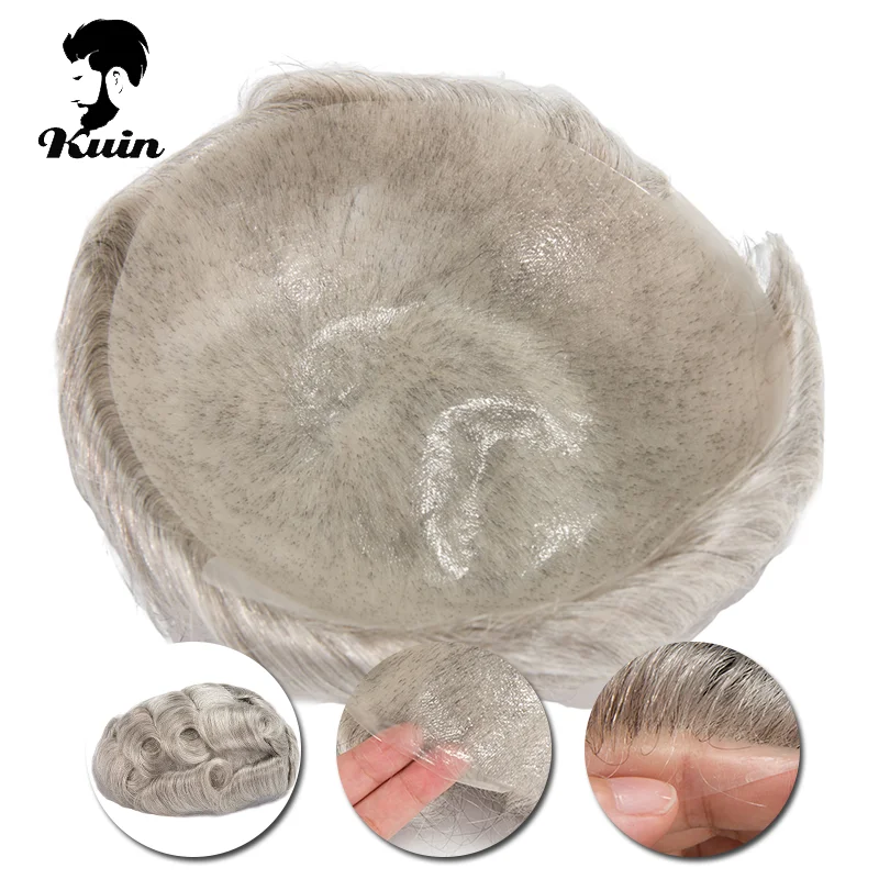 

0.03-0.04mm Thin Skin PU Base Men Toupee Breathable VLooped Male Capillary Prothesis 6" Human Hair Wigs For Men Hair Replacement