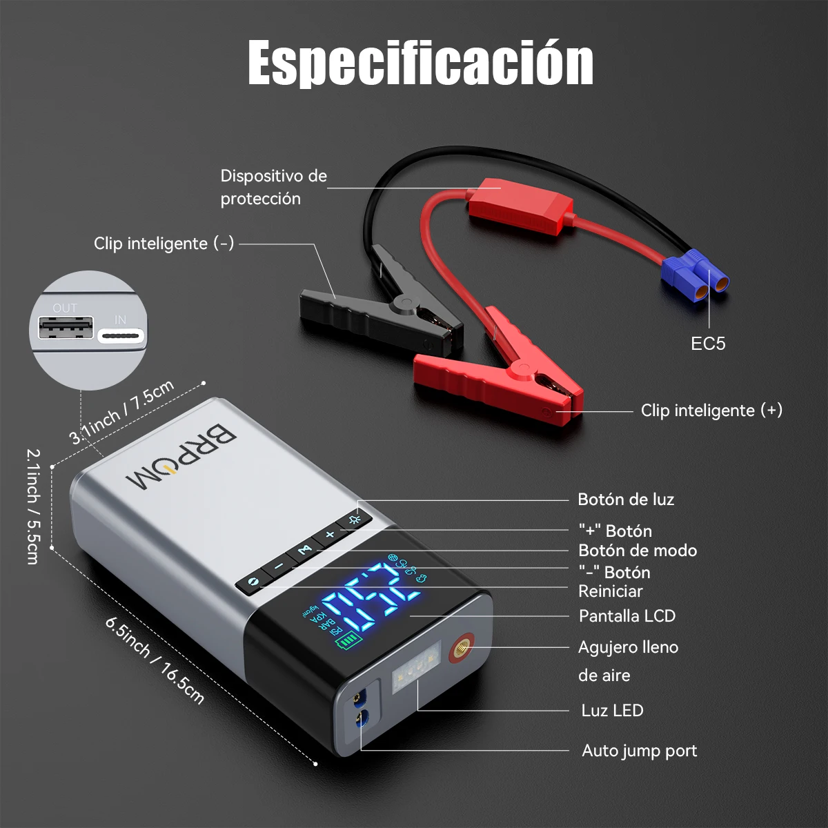 BRPOM 26800mAh Portable Car Starter with Air Compressor 180 PSI 6000A Starter 12V Car Battery Starter Box Car Battery Jumper Starter