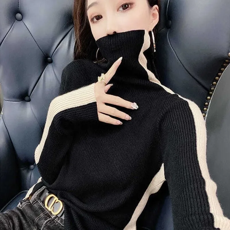 Female Pullover Turtleneck Knitted Sweaters for Women Autumn Jumper Korean Fashion Aesthetic Harajuku Attractive Casual Basic