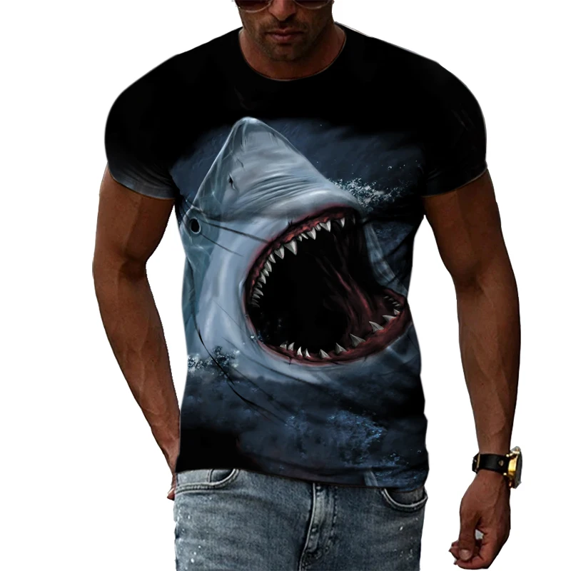 Summer Fashion Trend Sports Shark Graphic Funny Man T-shirts Casual 3D Print Harajuku Personality Round Neck Short Sleeve Top