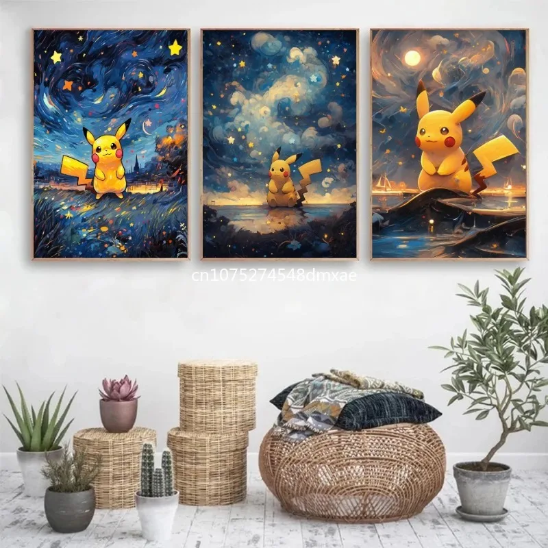 Colorful Creativity Surrounding Anime Pokemon Starry Sky Art Stickers and Posters Bedroom Decoration Christmas Gift for Children