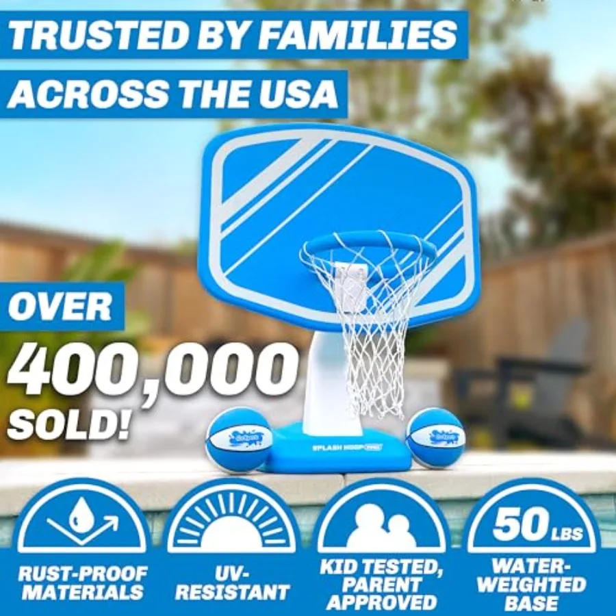 Poolside Water Basketball Hoop with 2 Balls and Pump for Swimming Pool Durable Vinyl Construction in Blue or Red Fun Portable D