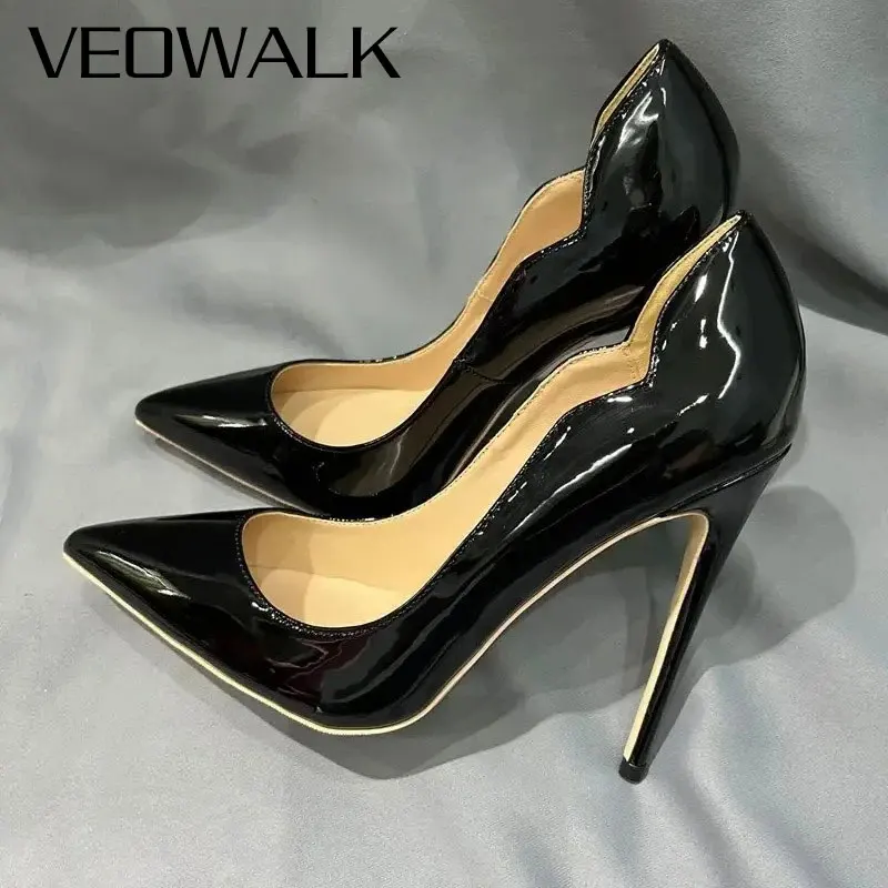 

Veowalk/Новые сексуальные черные лакированные туфли-лодочки на шпильке с острым носком, элегантные модельные туфли на высоком каблуке 12 см для мероприятий, свадеб, офиса
