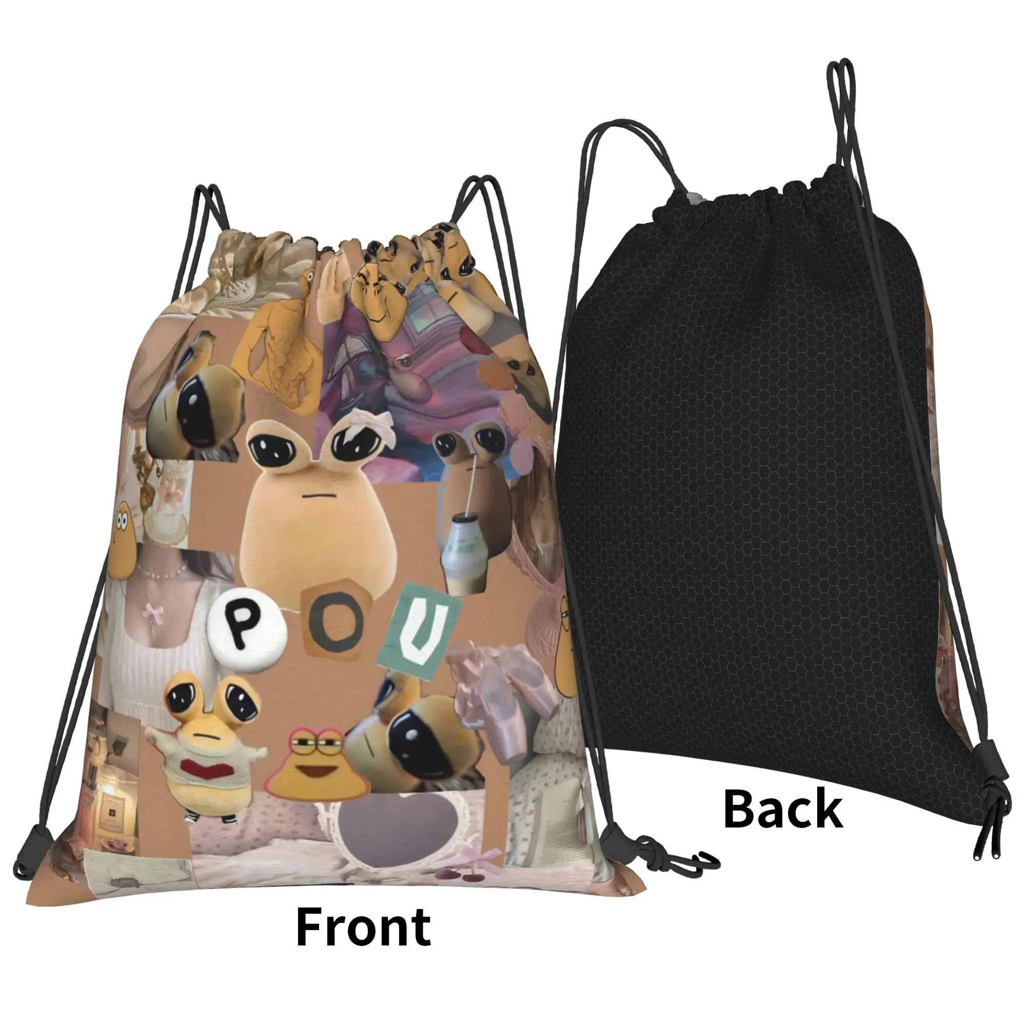 My Pet Alien Pou Bag Drawstring Backpack Sports Gym Sackpack Water Resistant Virtual Pet String Bag Cycling 36cm (W) x 43cm (H)