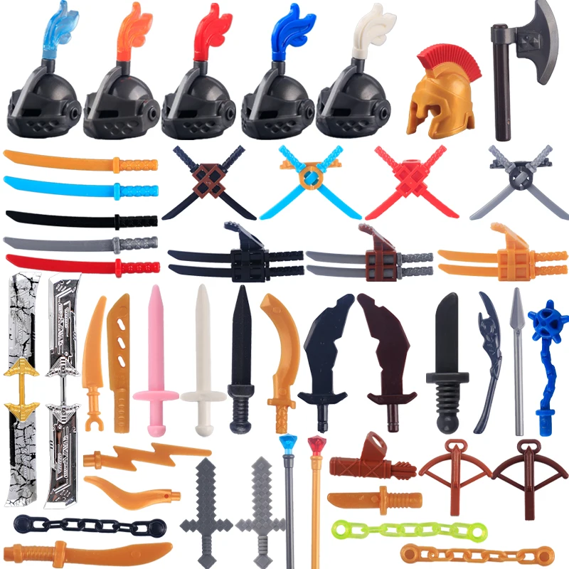 MOC Military Ninja Accessories Building Blocks Medieval Knights Swords Helmet Shoulder Armour Vest Axe Castle Bricks Toys Gifts