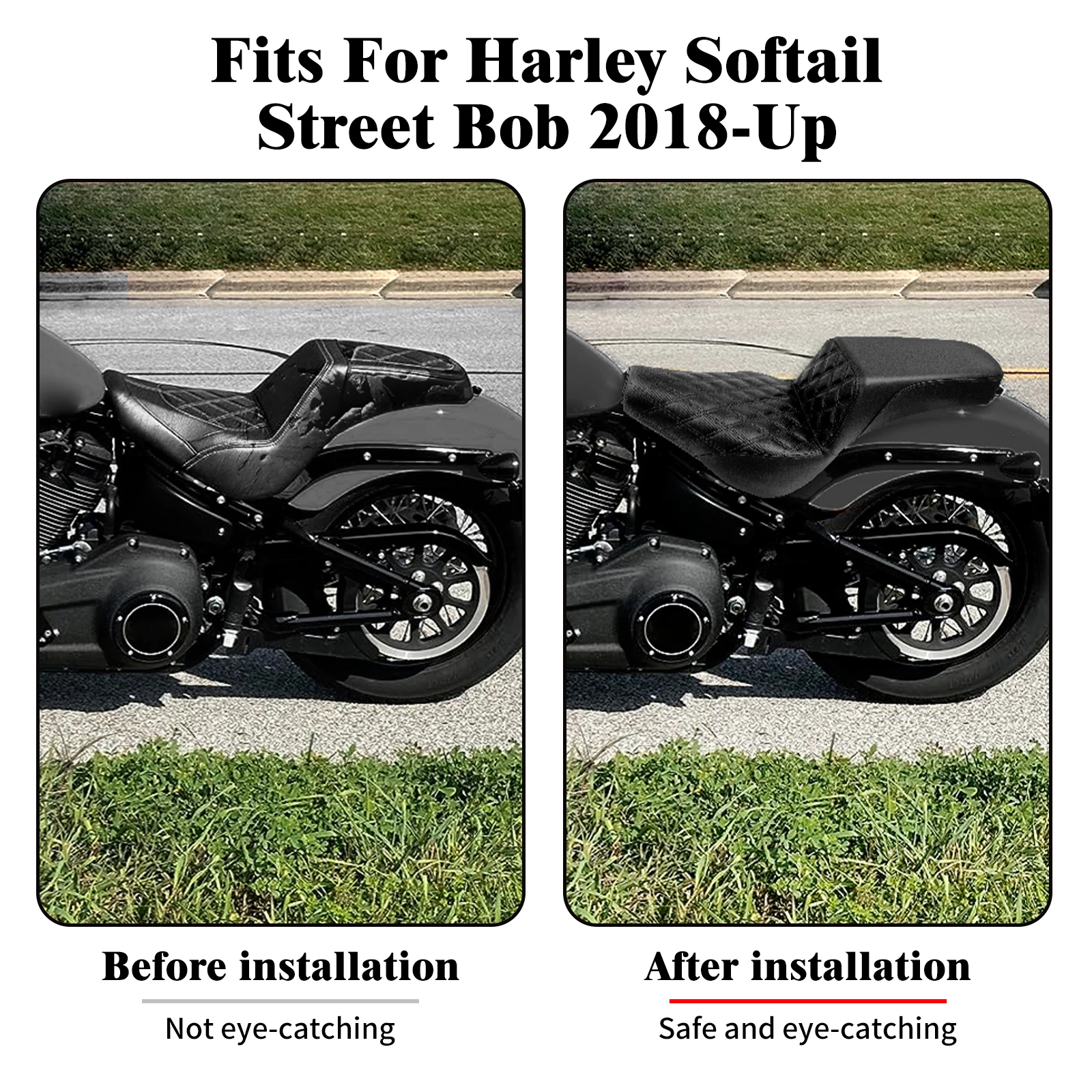 Motorcycle 2-up Rider Passenger Front Rear Seat Black Leather Seat Cushion For Harley Softail Street Bob FXBB 107 FXST 2018-2025