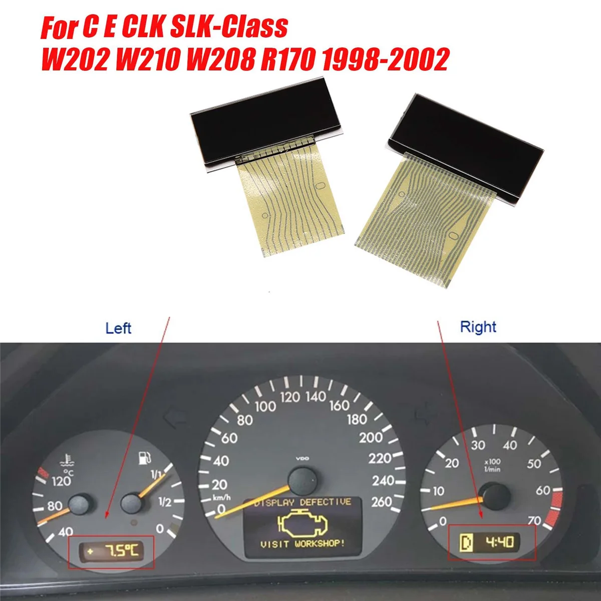 1Pair Dashboard LCD S n for Mercedes Benz C E CLK SLK-Cl  W202 W210 W208 R170 1998-2002 Air-Con Information Display