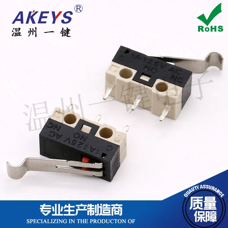 10pcs MS-006 Three-Leg Direct Plug Small Micro Switch 1A with R Curved Handle Point Reset Switch Mouse Button Jl014