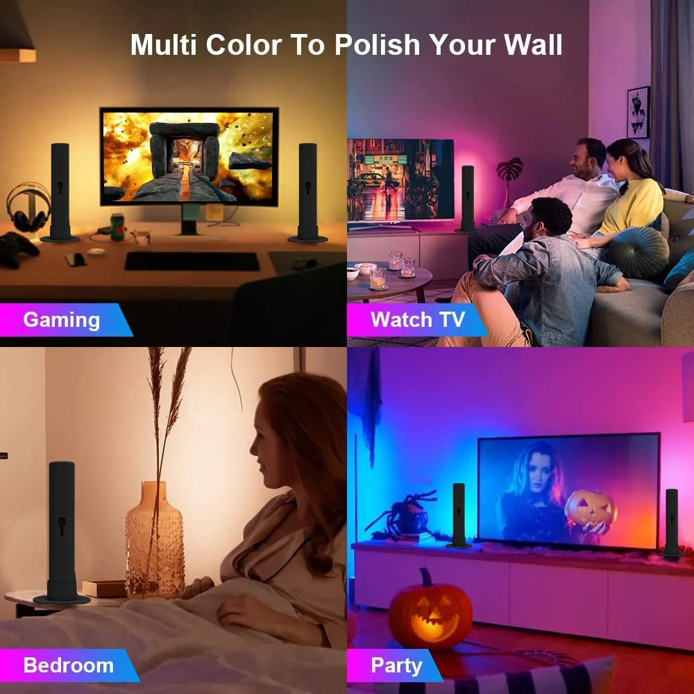 FTOYIN WIFI Music Light Bar Bluetooth RGB Desk Atmosphere Lamp 2pack Game TV Wall Computer Decoration Music Rhythm Night Light