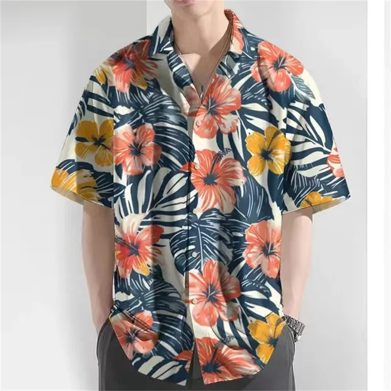 Summer Fashion Men's Shirts Beach Floral Print Hawaiian Shirts Men's Beach Casual Vacation Shirts Plus Size Clothing New Tops