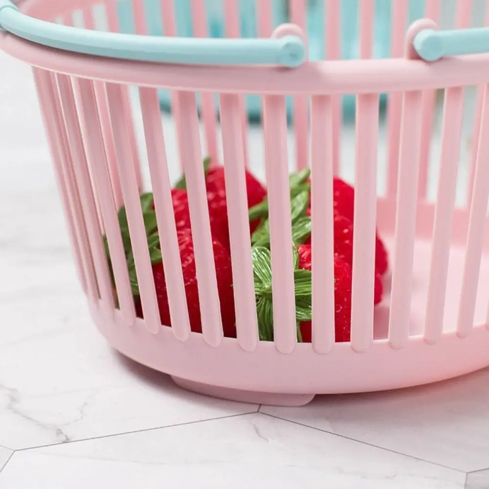 Round Macaron Plastic Storage Basket Folding Handle Reusable Cartoon Cute Little Basket with Handle Square