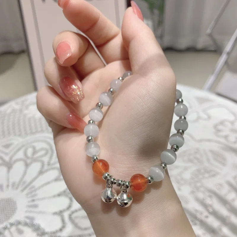 Peach Fresh Student Crystal Bell Beads String Little Girl Bracelet Pendant TikTok