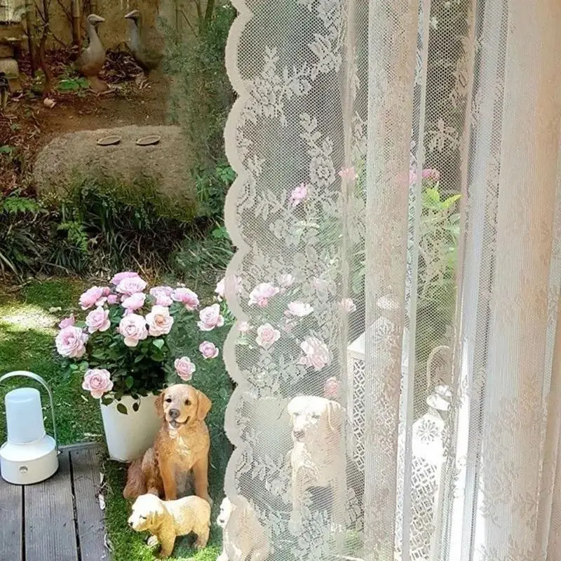 Blumenbestickter Spitzenvorhang mit Schlauchzug für Badezimmer, Schlafzimmer, kleine Fenster, Schrankabdeckung, staubdichte Vorhänge – Detail 3