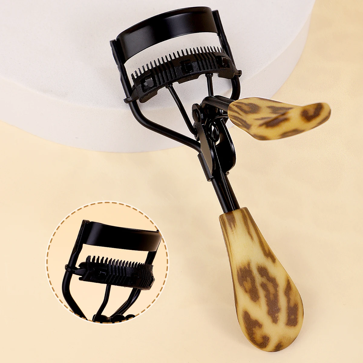 1PC Portable Eyelash Curler, Stainless Steel Leopard Print Handle Eyelash Curling Tool