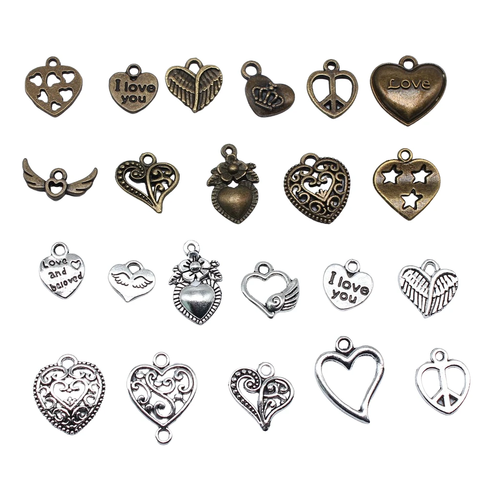 20pcs Cute Small Heart Charms Antique Bronze Silver Color Pendants Making DIY Handmade Tibetan Finding For Jewelry Making
