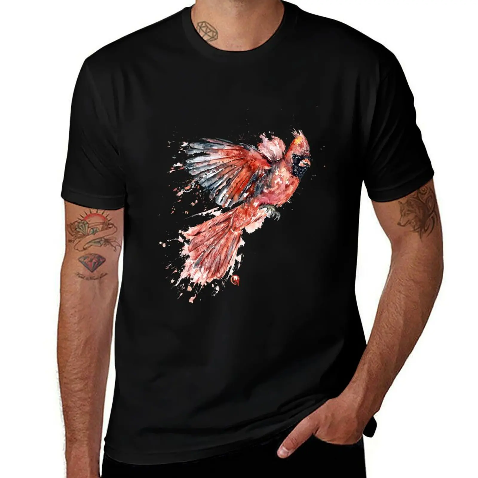 Cardinal Watercolor Bird Painting T-Shirt t shirts cotton 100% T-Shirt
