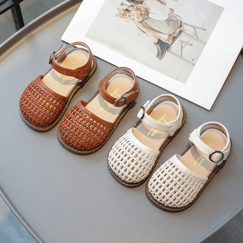 

Baby Girls Woven Sandals Summer Children Princess Shoes Kids Beach Sandals Soft Sole Anti Slip Comfortable Infant Barefoot Shoes