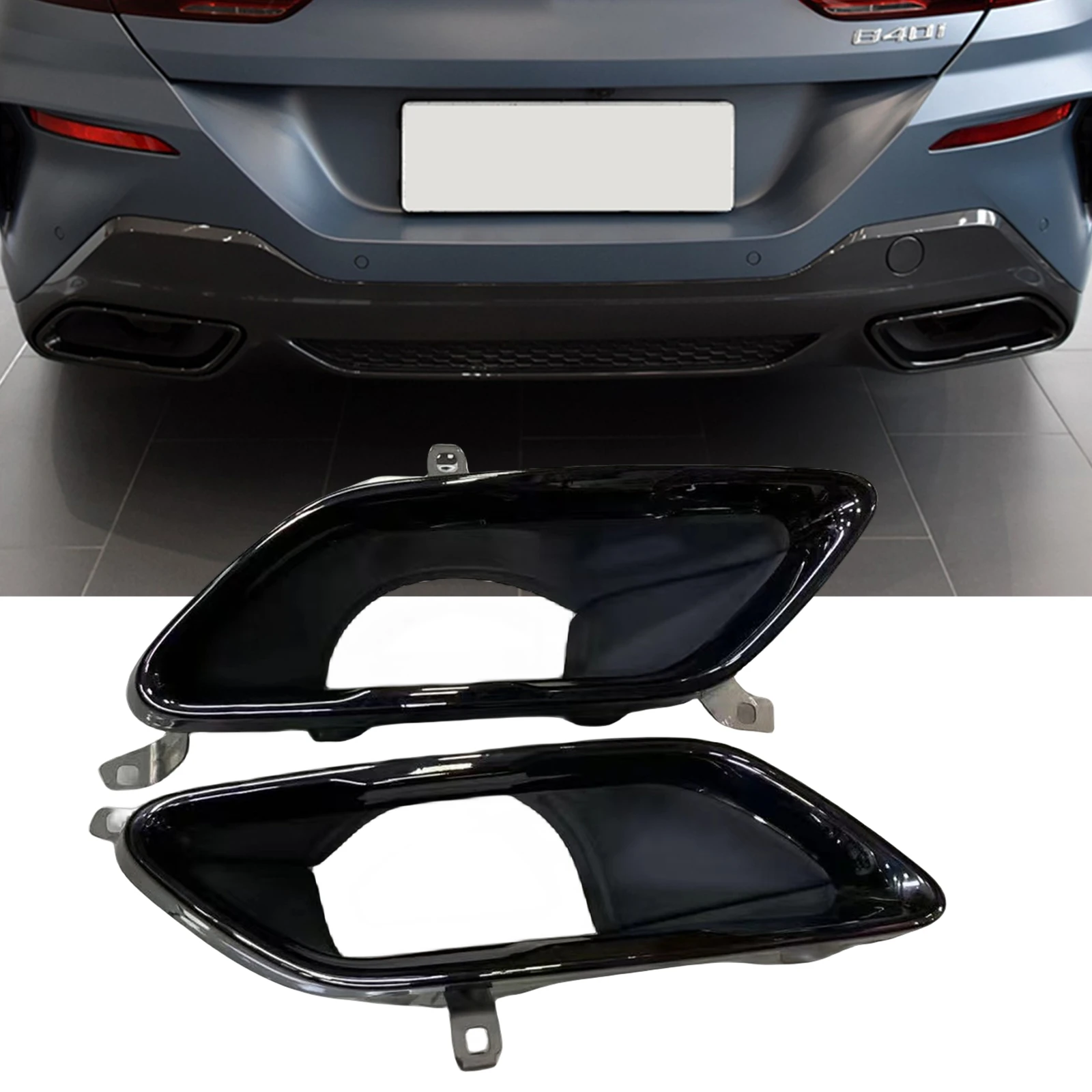 For BMW 8 Series G15 G16 840 2019-2024 Black Square Style Tail Exhaust Pipe Rear Muffler Tips Tailpipes