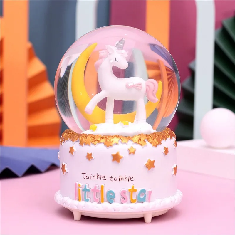 Creative Fantasy Girl Heart Rainbow Moon Unicorn Crystal Ball Music Box Snowflake Child Girl Birthday Gift