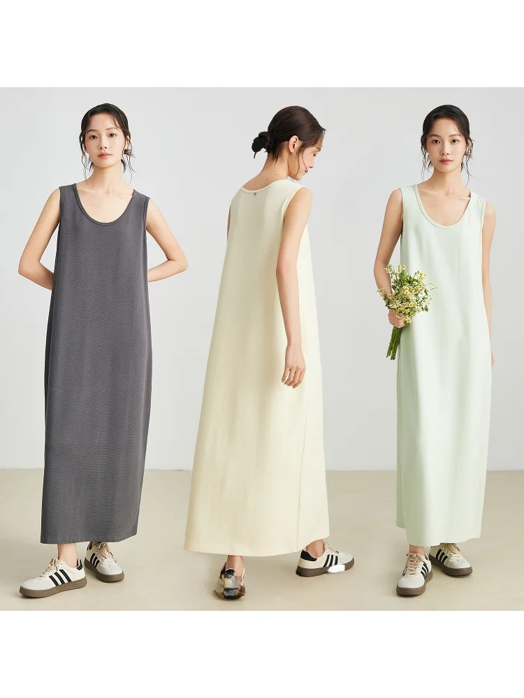 

Ele Simple Svel Midi Dr Women's Summer New Loose Slimming Skirt Design Sense Comfortable Fit U-Neline Color